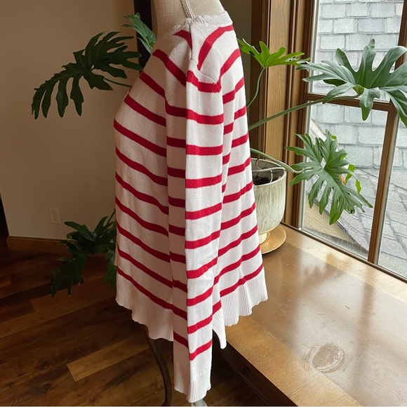 Liz  Claiborne Nautical Cotton Red and White Striped Crewneck Boxy Sweater Large - Picture 2 of 11